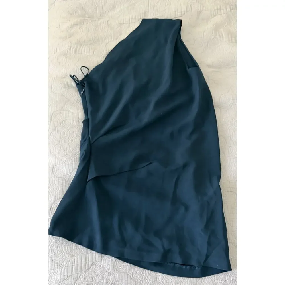 Cushnie et Ochs Teal Green Blue Asymmetrical Shoulder Mini Ruched Dress‎ Sz 4